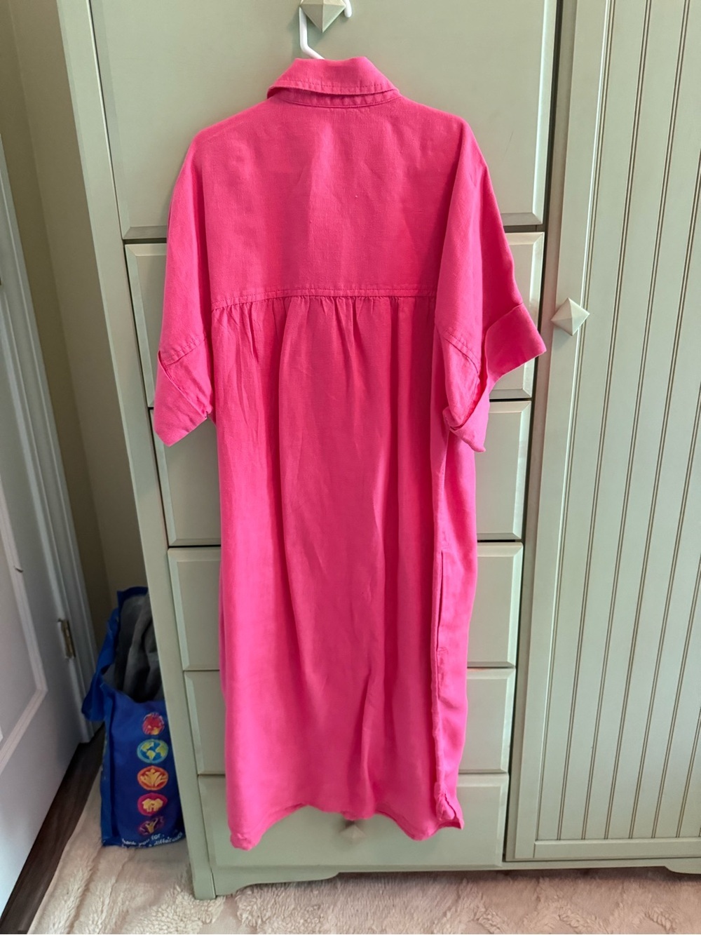 J. Crew Vibrant Pink Button-Front Midi Shirt Dress - linen - Picture 3 of 3